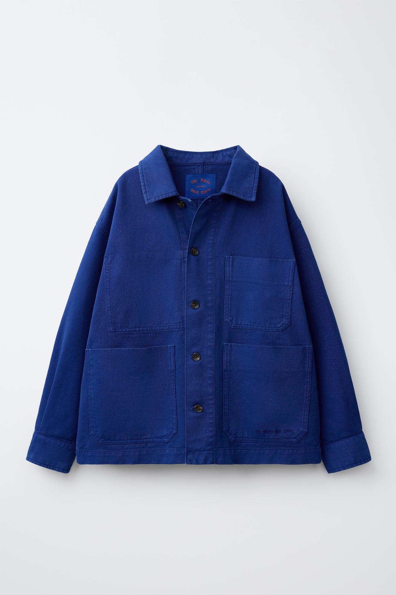 0FR. PARIS X ZARA EMBROIDERED CANVAS OVERSHIRT — Ink blue