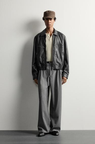 Zara WIDE-FIT PLEATED TROUSERS - Gray - Image 0