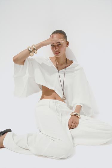 PANTALÓN CON LINO - Blanco roto de Zara