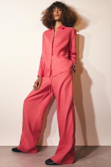 PANTALÓN PALAZZO LINO 100% ZW COLLECTION - Coral de Zara