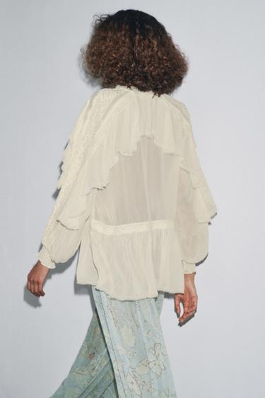 ZW COLLECTION LACE RUFFLE BLOUSE - Ecru by Zara - Image 2