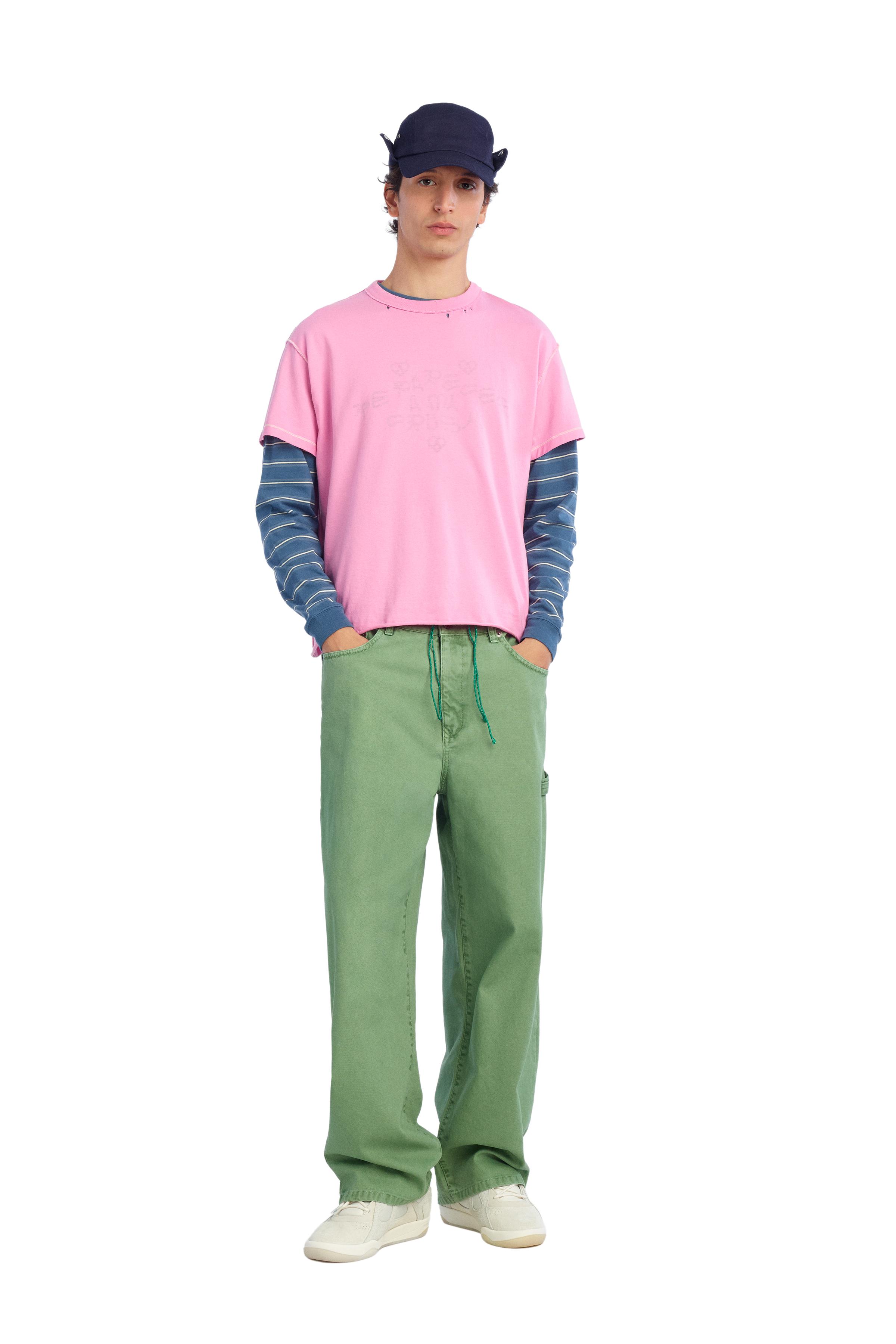 WASHED CRUSH TEXT INSIDE-OUT EFFECT T-SHIRT — Pink