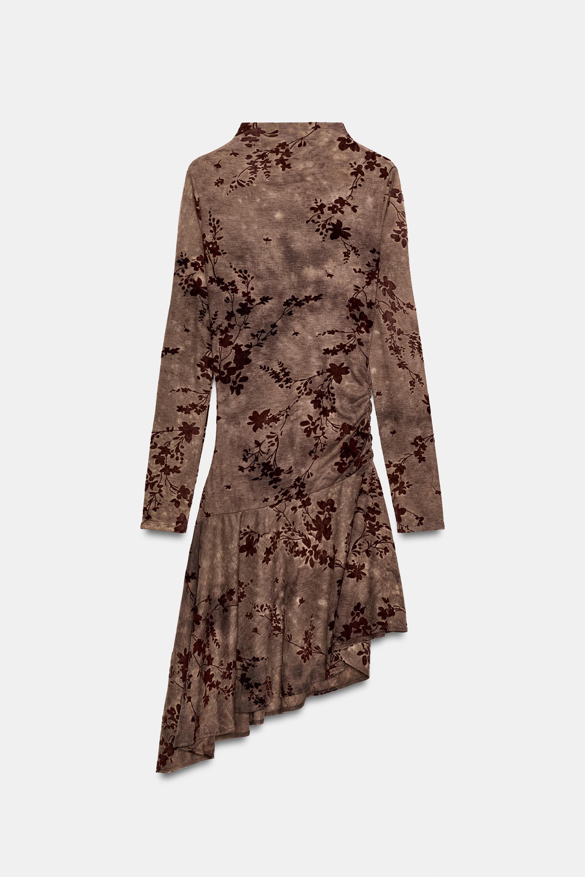 FLOCKED ASYMMETRIC DRESS
