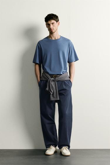 MEDIUM WEIGHT SHORT SLEEVE T-SHIRT - Mid-blue by Zara