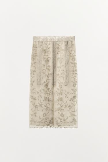 JUPE EN ORGANZA BRODERIES FANTAISIE - Ivoire de Zara - Image 2