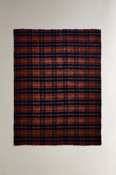 Zara CHECKED BLANKET - Blue - Image 0