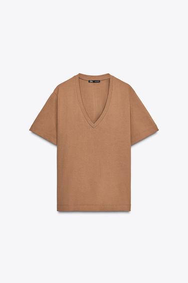 CAMISETA ALGODÓN BÁSICA - Marrón de Zara