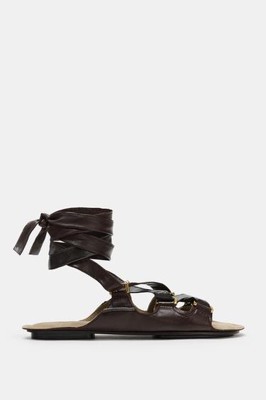 LIMITED EDITION LEATHER SANDALS WITH BUCKLES - Brown by Zara