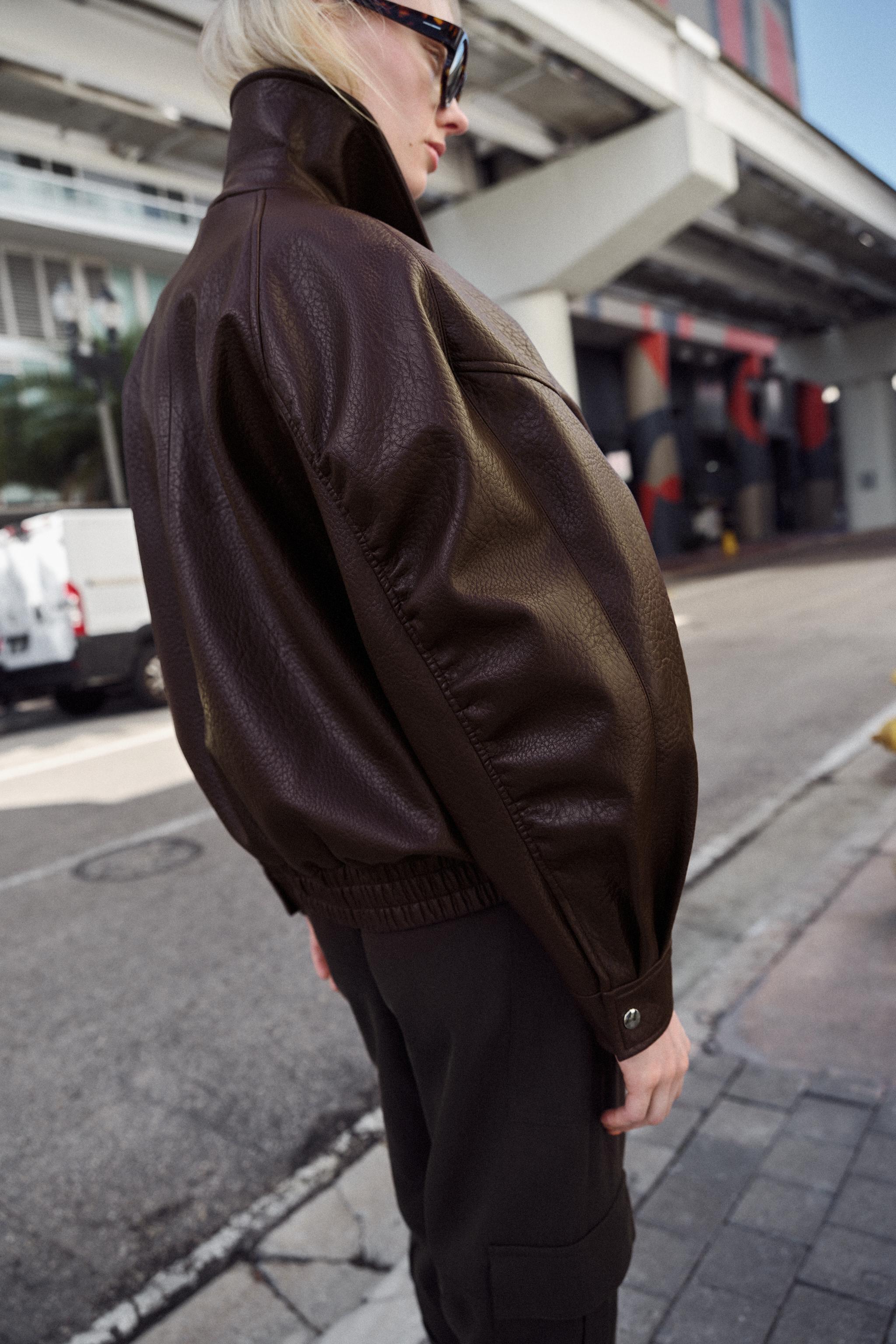 FAUX LEATHER BOMBER JACKET