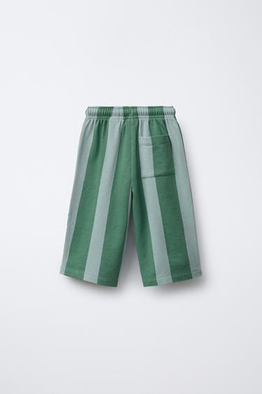 PANTALON EN MOLLETON STYLE JUPE-CULOTTE À RAYURES - Raie verte de Zara - Image 1
