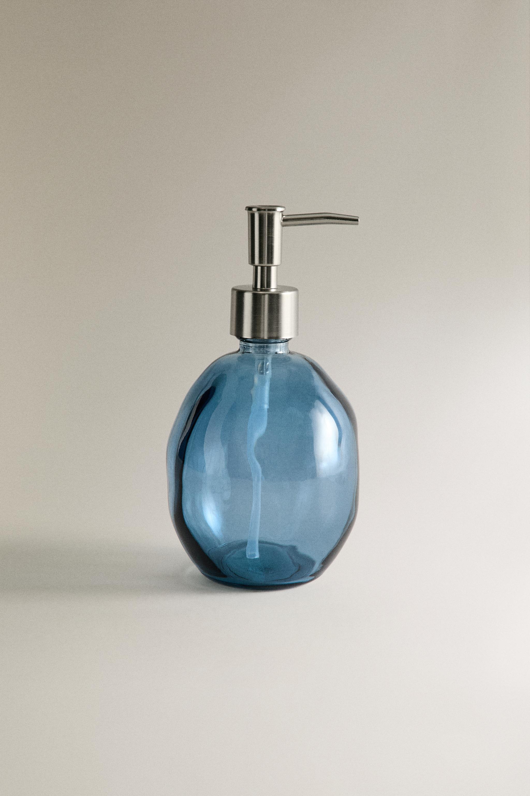 TRANSLUCENT BLUE GLASS SOAP DISPENSER