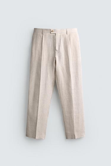 100% LINEN SUIT PLEATED TROUSERS - Sand by Zara