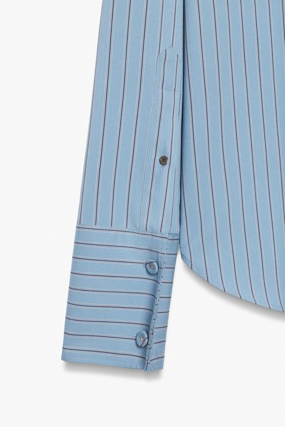 CHEMISE RELAXED FIT RAYURES ET POCHES - Bleu de Zara - Image 3