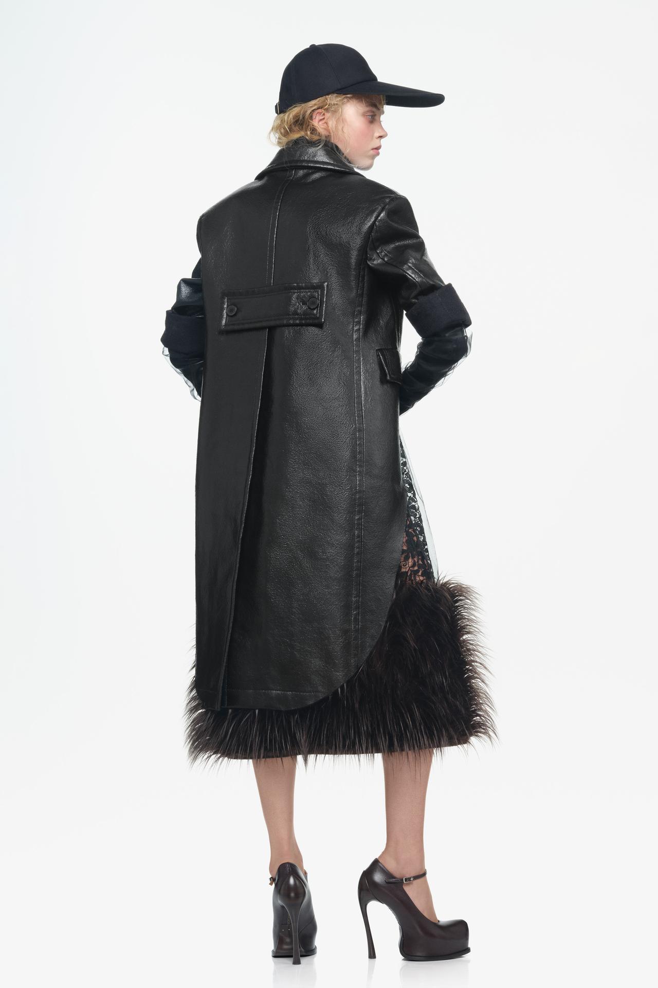 LIMITED EDITION ASYMMETRIC LEATHER EFFECT COAT — Black