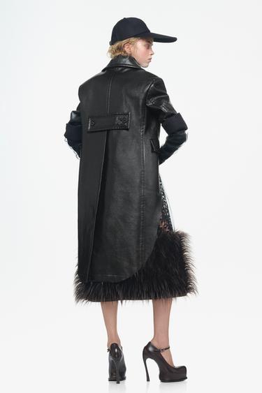 LIMITED EDITION ASYMMETRIC LEATHER EFFECT COAT — Black 2