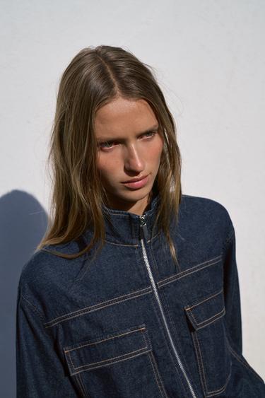 Z1975 HIGH NECK DENIM BOMBER JACKET - Blue by Zara - Image 3