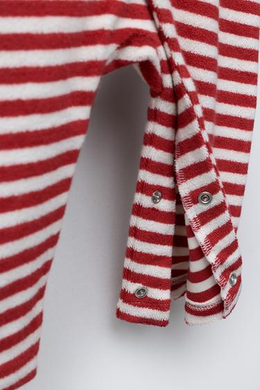 STRIPED TOWELLING JUMPSUIT AND POMPOM HAT - Dark red by Zara - Image 3