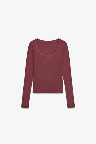 CAMISETA MANGA LARGA - Burdeos de Zara