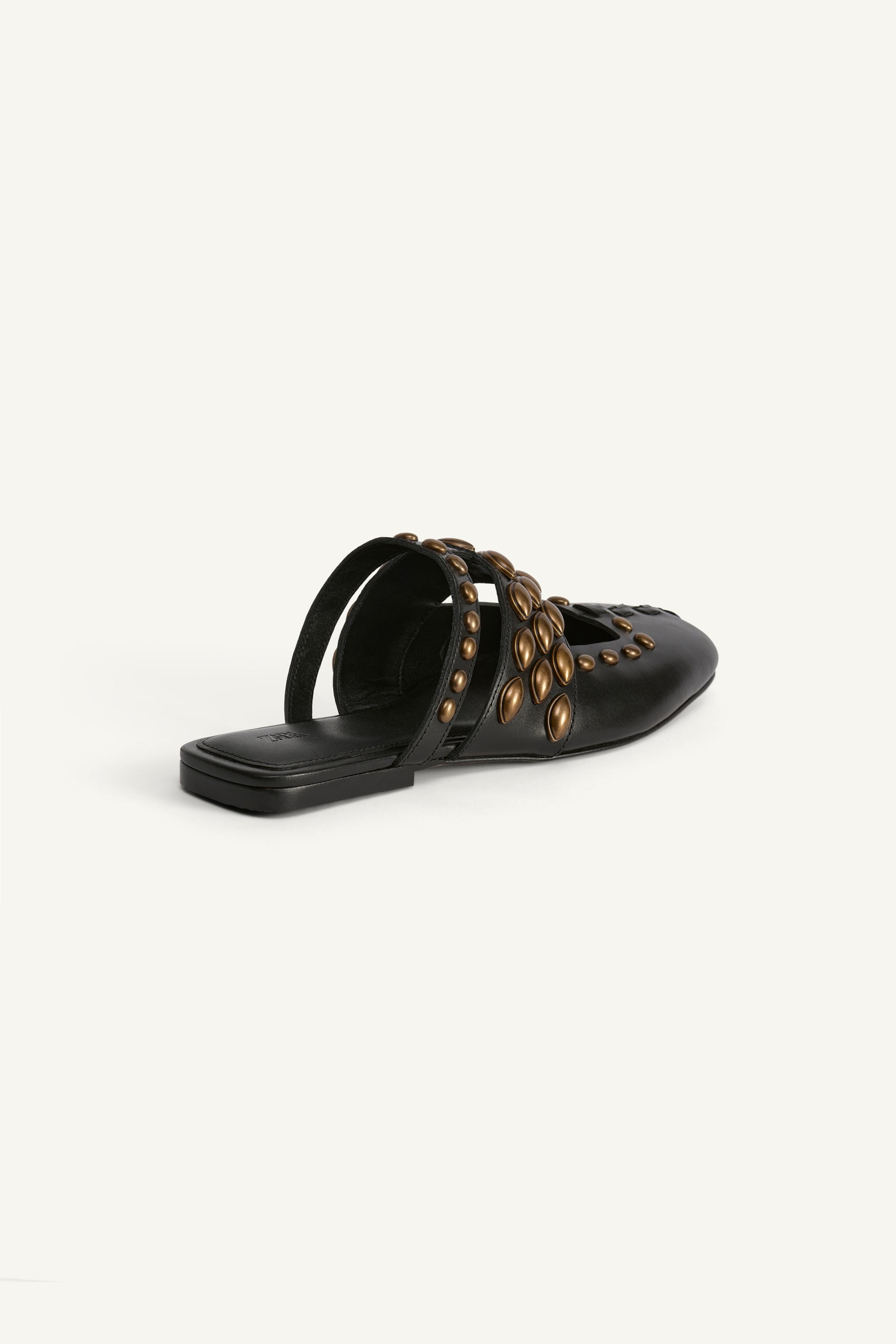 LIMITED EDITION LEATHER STUDDED MULES - Black | ZARA United