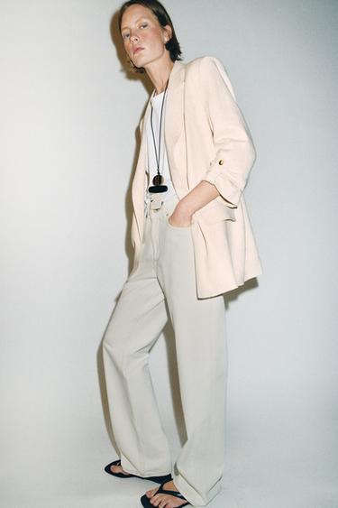 BLAZER OUVERTE À MANCHES RETROUSSÉES - Beige clair de Zara - Image 3