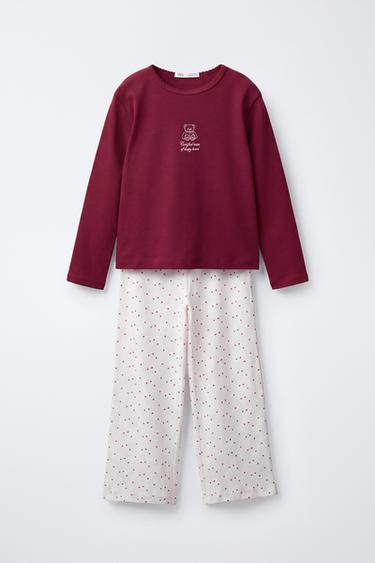 6-14 YEARS/ BEAR AND STAR PYJAMAS - Burgundy by Zara