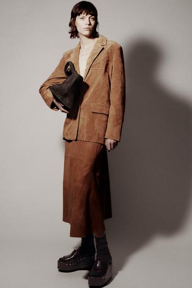 Zara ELONGATED SUEDE SHOPPER - Chocolate