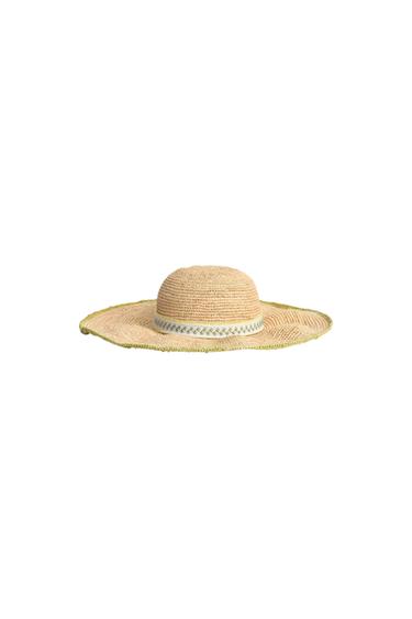 Zara LIMITED EDITION EMBROIDERED RAFFIA HAT - Light beige