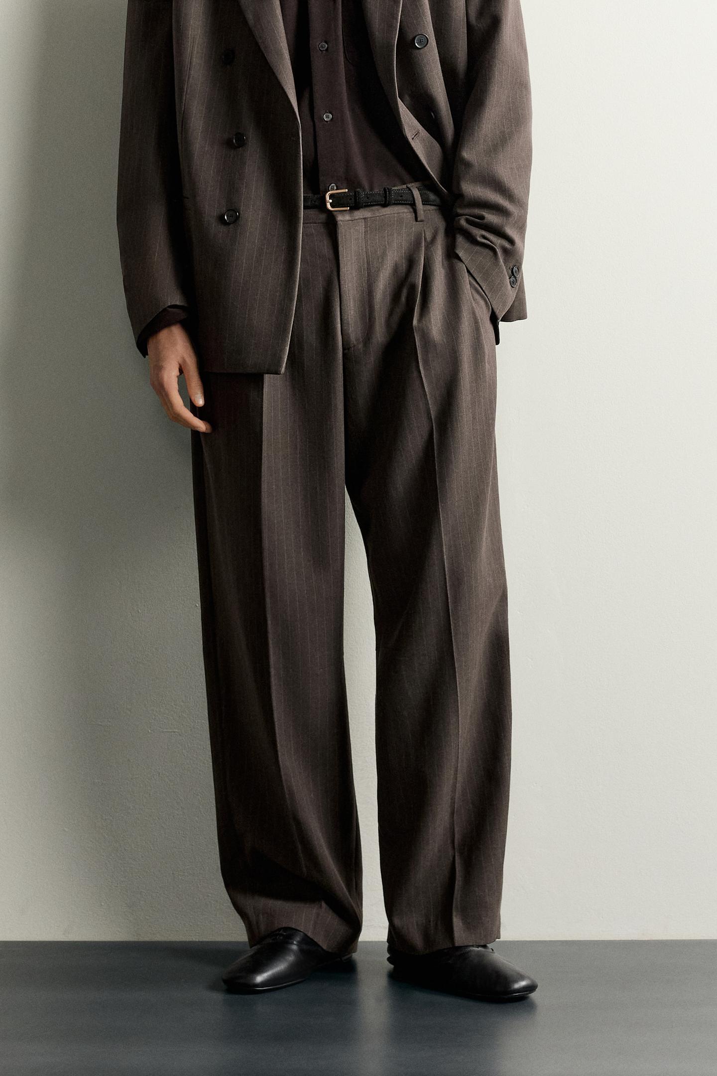Мужские брюки Zara Pinstripe Pleated Suit, цвет: Коричневый — фото 2