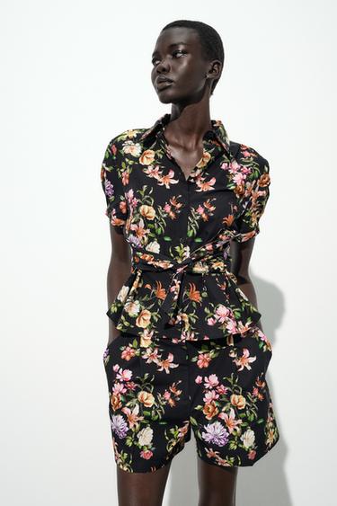 FLORAL PRINT BERMUDA SHORTS - Black / Green by Zara