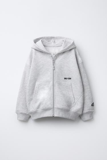 Zara EMBROIDERED TEXT HOODED SWEATSHIRT - Gray marl