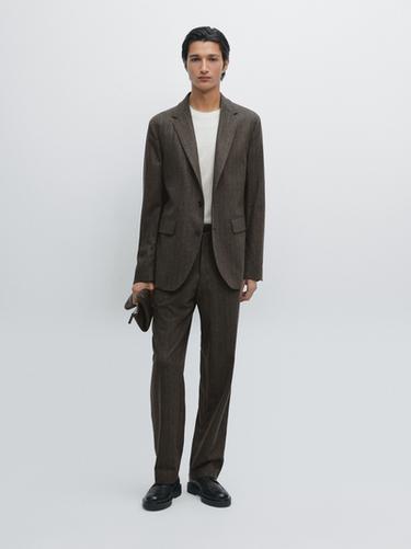 Americana traje rayas mezcla lana - Marrón vigoré de Zara - Imagen 0