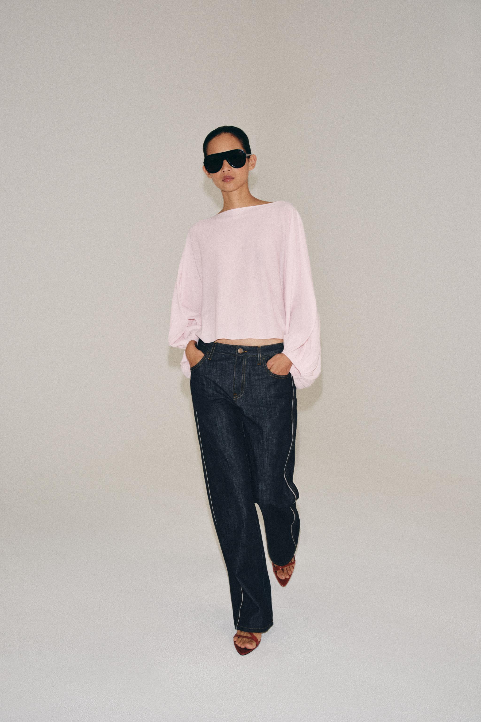 VOLUME SLEEVE KNIT JUMPER — Pale pink