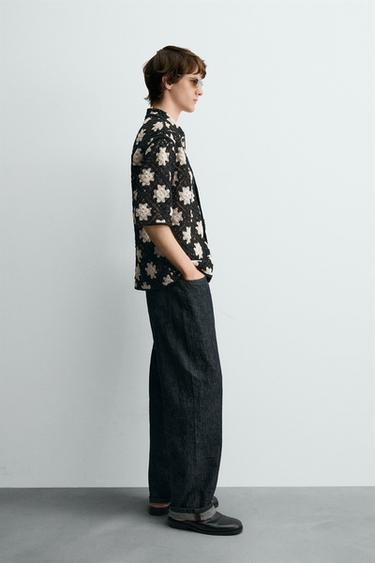 CROCHET TEXTURED SHIRT - Black / White by Zara - Image 3