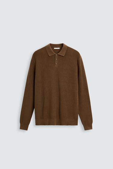 Zara PEARL KNIT POLO SHIRT - Caramel