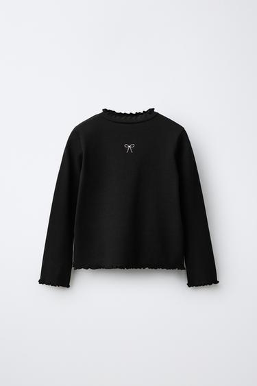 EMBROIDERED RIBBED TOP - Black by Zara