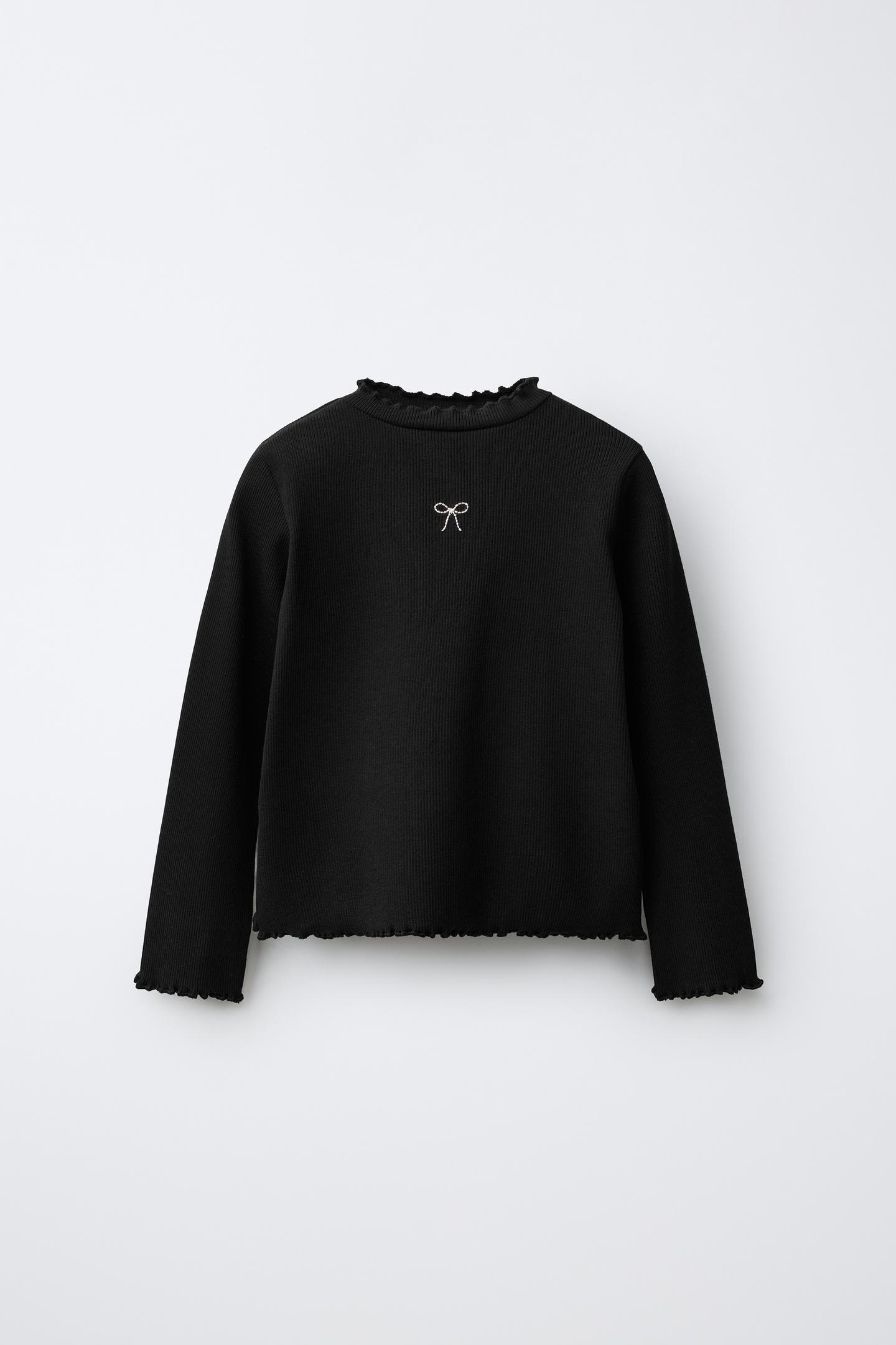 Детская футболка Zara Embroidered Ribbed, цвет: Чёрный — фото 1