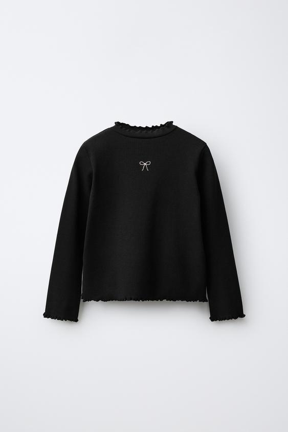 EMBROIDERED RIBBED TOP - Black by Zara - Image 0
