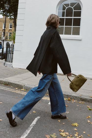 MANTEAU COURT ÉCHARPE AVEC LAINE - Noir de Zara - Image 3