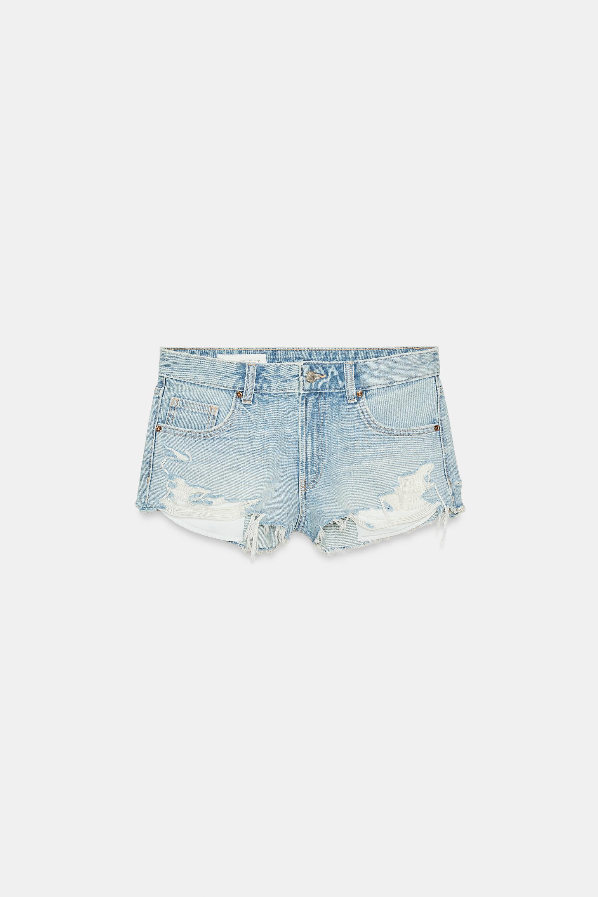 RIPPED MID-RISE TRF DENIM SHORTS