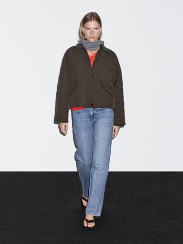 Zara Short lightweight jacket with corduroy detail - Khaki - Image 0