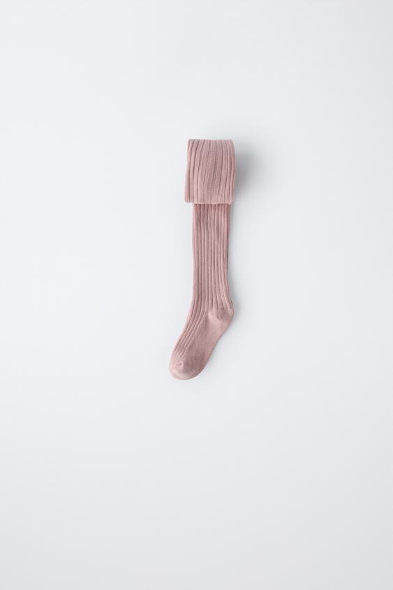 PLAIN RIBBED TIGHTS - Pink de Zara - Imagen 0