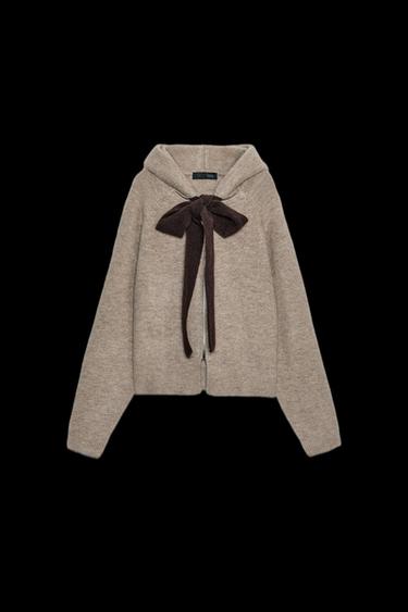 STRICKJACKE MIT KAPUZE UND SCHLEIFE - Nerzfarben Vigoré von Zara - Bild 0