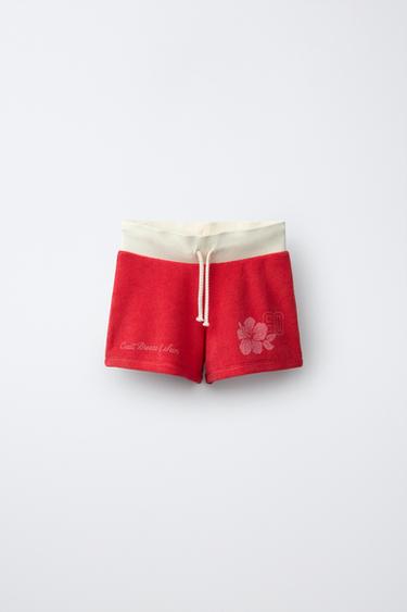 SHORT EFFET ÉPONGE HIBISCUS - Rouge de Zara - Image 0