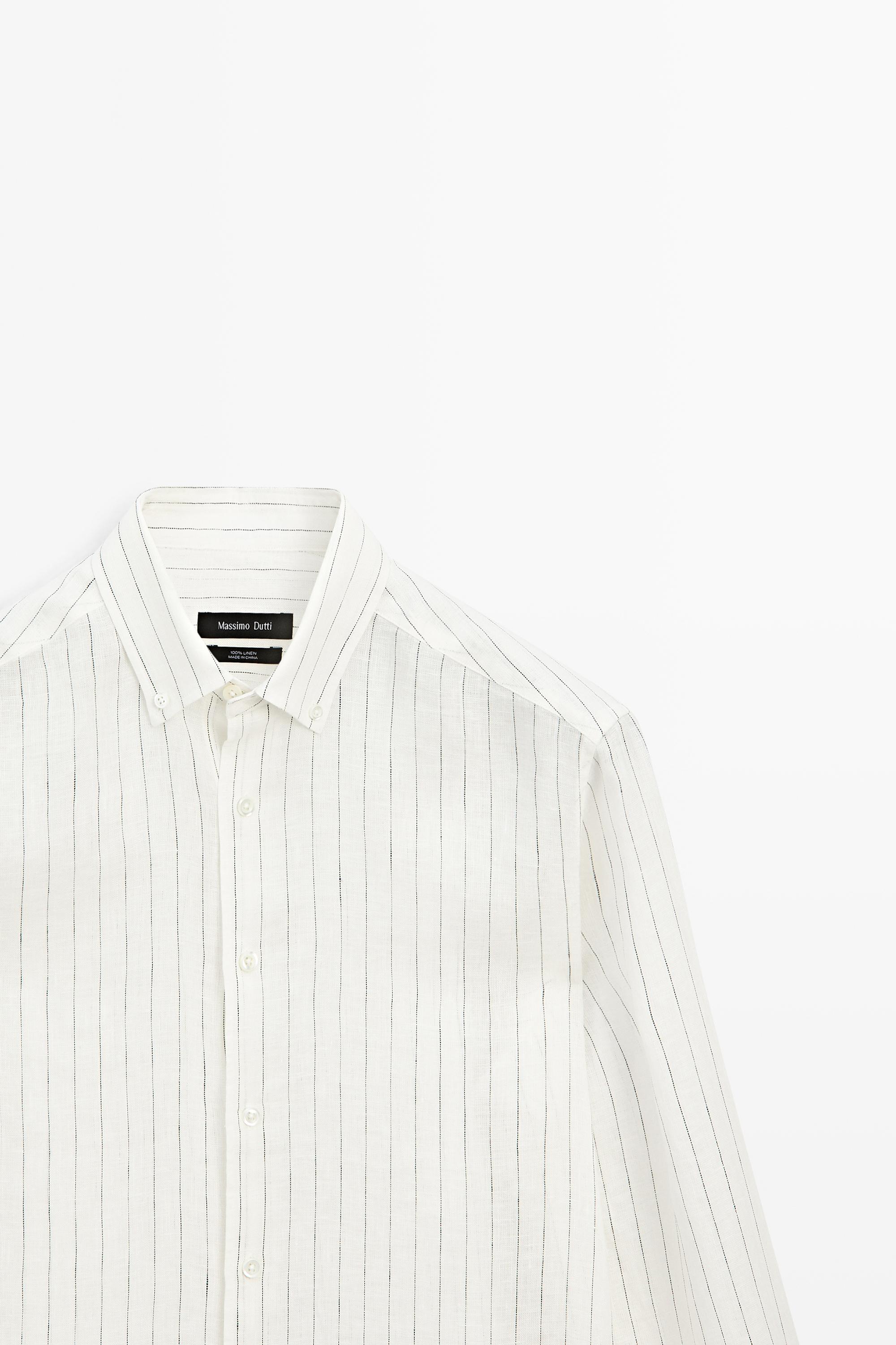 100% linen regular fit striped shirt