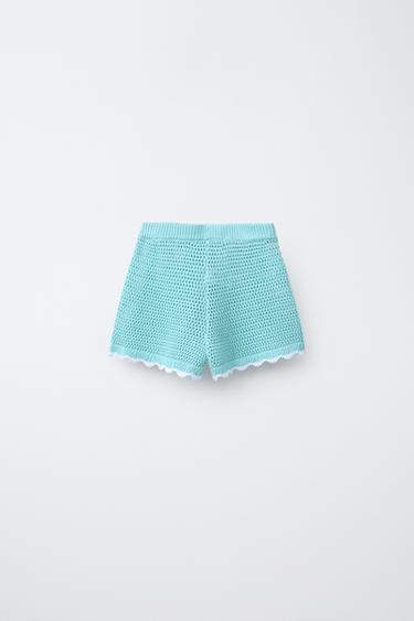 BERMUDA EN MAILLE LISERÉS CONTRASTE - Turquoise clair de Zara - Image 1