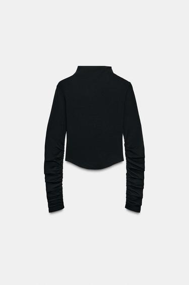 MEDVILNINIAI MARŠKINĖLIAI SU MODALINIU PLUOŠTU IR RAUKINIAIS – Juoda – „Zara“