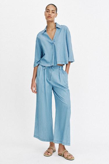 חולצה משוחררת עם מחשוף V - כחול של Zara - תמונה 0