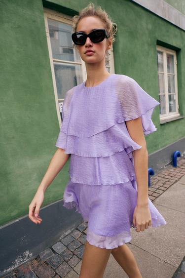 ROBE COURTE À VOLANTS - Lilas clair de Zara - Image 4