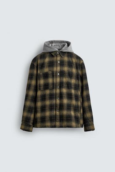 HOODED CHECK OVERSHIRT - Black / Green by Zara - Image 7