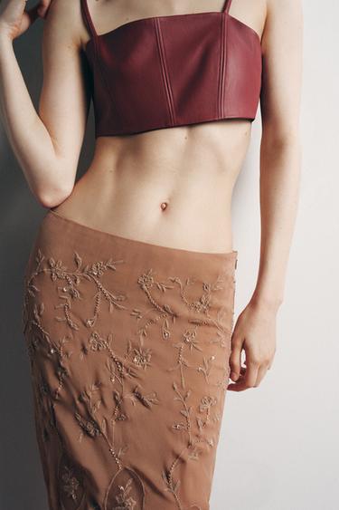 Zara FAUX LEATHER STRAPPY BRALETTE - Maroon - Image 0